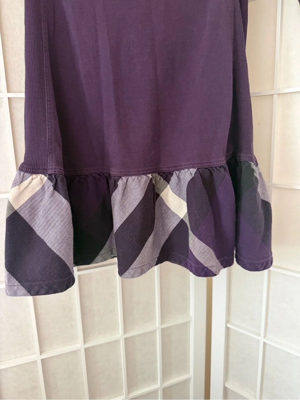 Burberry Purple Gray White Plaid Ruffle Long Sleeve Dress 3Y